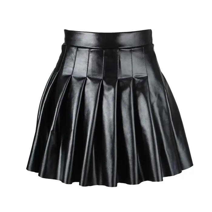 Jupe plissée en cuir carillon pour femme, jupe courte, taille haute, monochromatique, élégante