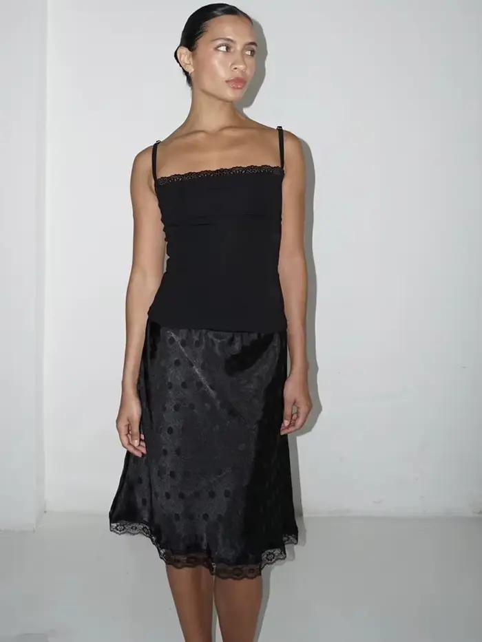 Jupe Courte Femme JULISSA MO Patchwork Dentelle Imprimée Pois Taille Haute Coupe Évasée Blanche Nouv