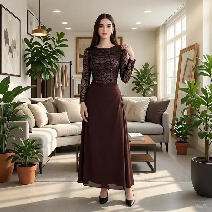 Nouvelle Arrivée 2026 Jupe Longue Femme Taille Haute Coupe Trapèze Élégante en Satin et Mousseline p