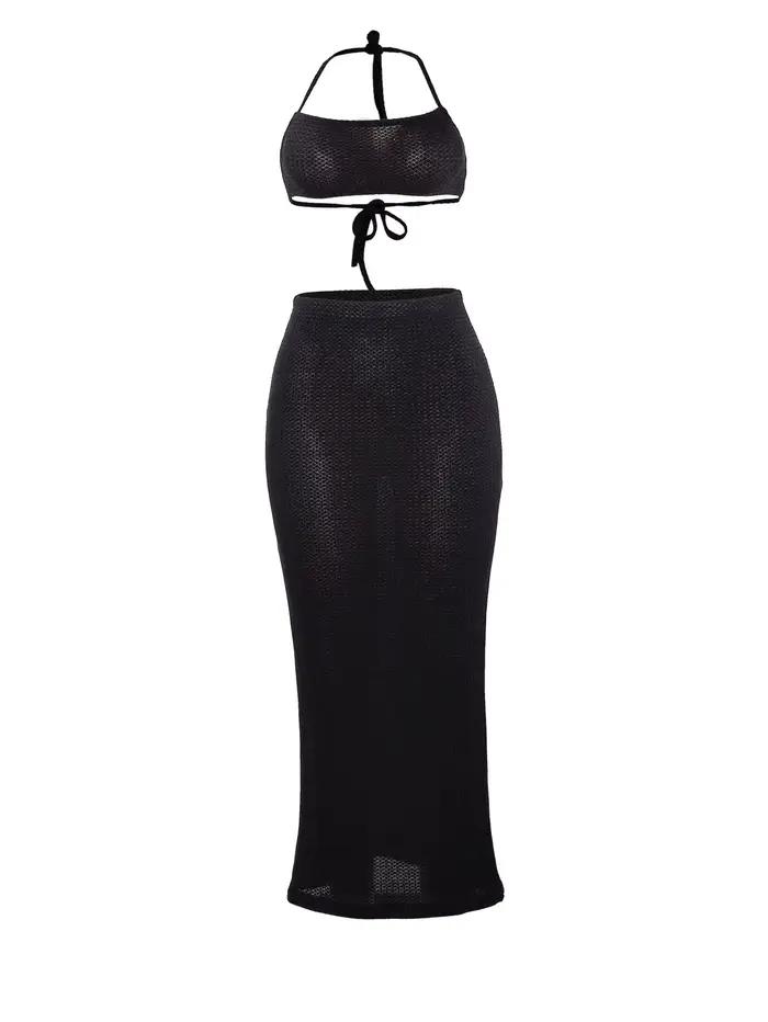 Ensemble jupe longue 2 pièces pour femmes, haut tubulaire sans bretelles, jupes Maxi moulantes, tenu