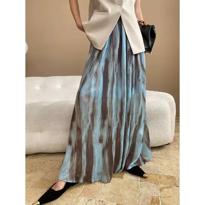 Jupe longue taille haute, teinture par nouage, blocage de couleur, à la mode et élégante, teint à l'