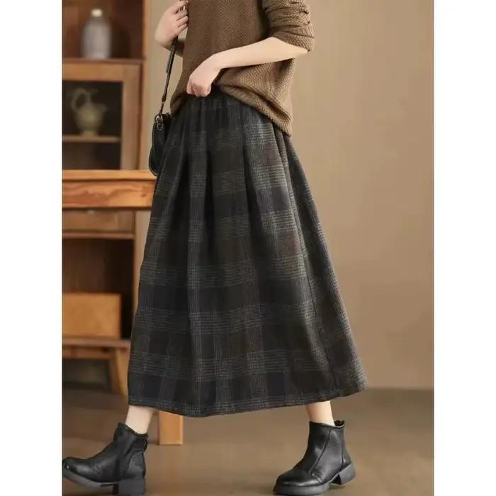 Jupe mini en laine à carreaux chaudes, jupe midi coupe trapèze, teinte sur mesure, mode féminine aut