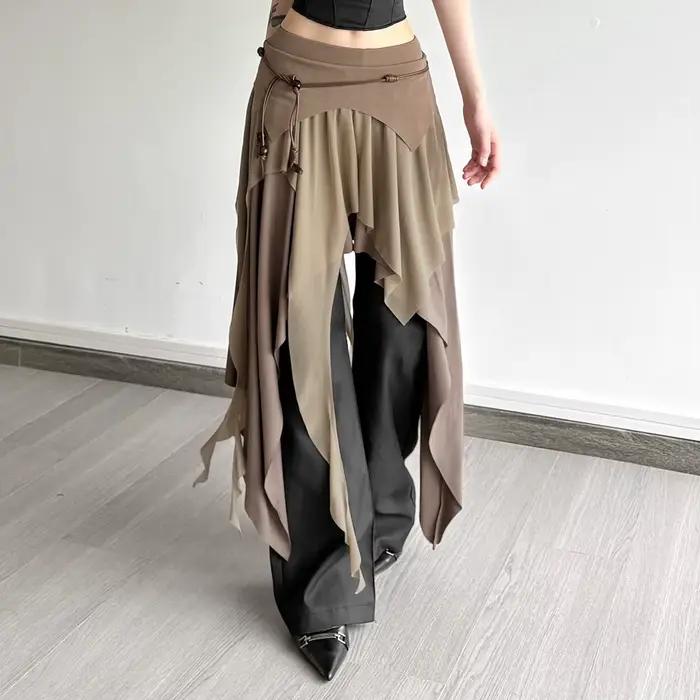 Jupes longues froncées élégantes pour femmes, Style de rue, couleur unie, ourlet fendu irrégulier, t