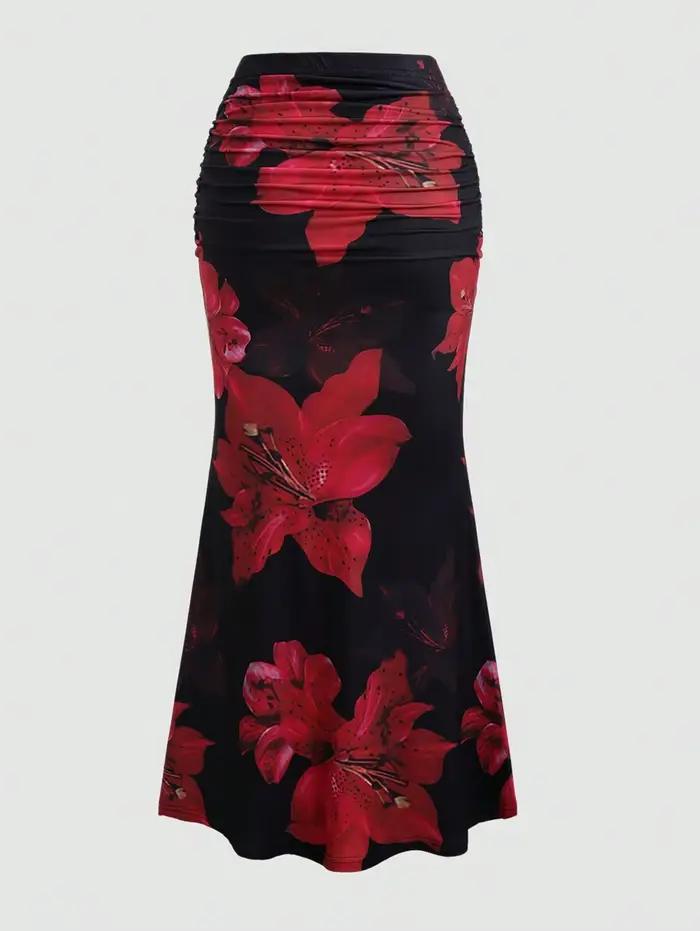 Jupe trapèze plissée pour femmes, Vintage, imprimé floral, froncée, moulante, été, loisirs, vacances