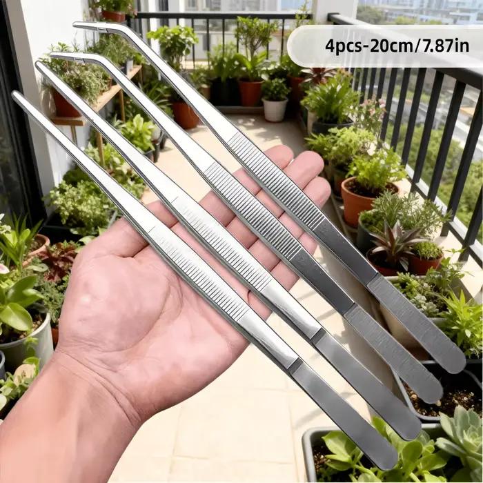 Ensemble de pinces longues en acier inoxydable de 20 cm - 4 pièces, pointes droites et courbées, pin