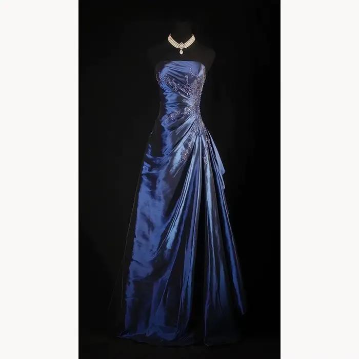 Robes bleues pour femmes, en taffetas à fleurs, sans manches, formelles, classiques, pour la saint-v