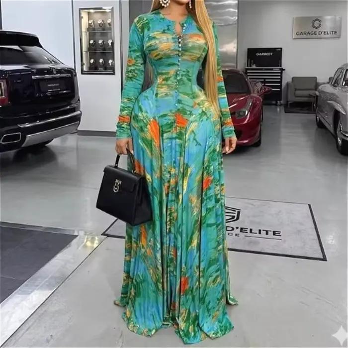 Robe longue pour femme, sexy, imprimée, style Y2K, streetwear, col en V, manches longues, moulante a