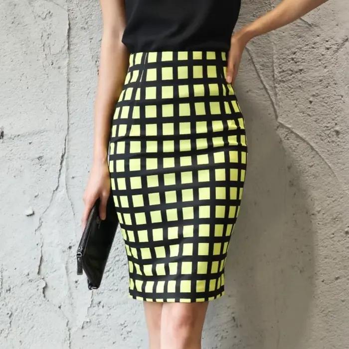 Mode d'été grande taille jupe femme jupe à carreaux nouvelle jupe crayon taille haute