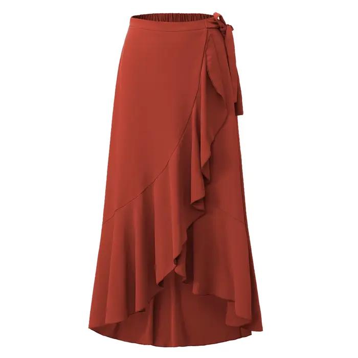 Jupe à volants effet feuille de lotus, jupe portefeuille à lacets, taille haute, élastique au dos, j