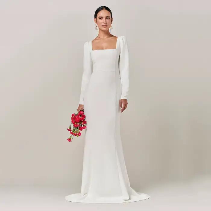 Robes de mariée sirène à col carré 2026, élégantes, à manches longues, simples, pour femmes, pour cé