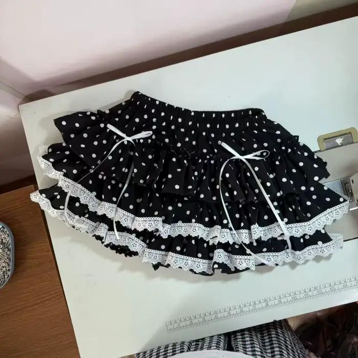 Mini jupe noire de Style français pour femmes, Style gâteau amincissant, garniture en dentelle douce