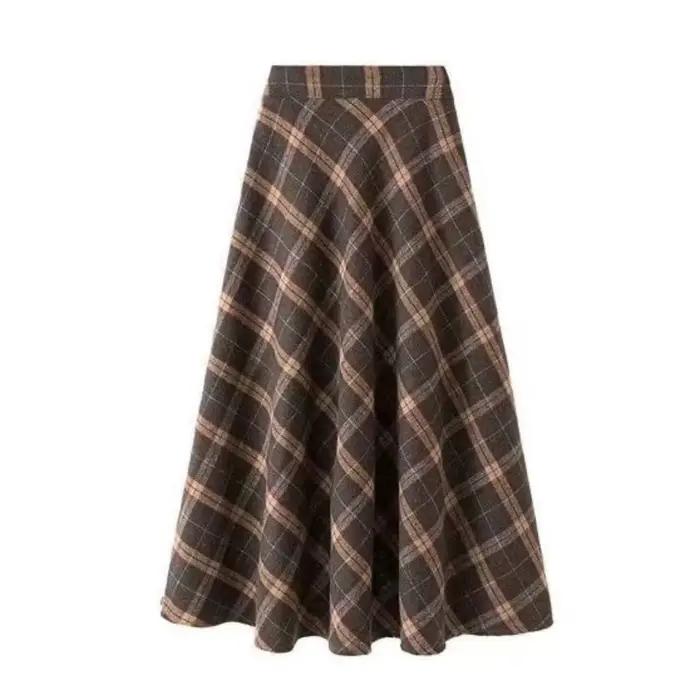 Jupe à carreaux rétro taille haute, longue, classique, taille haute, Style Preppy, ligne a, demi-rob