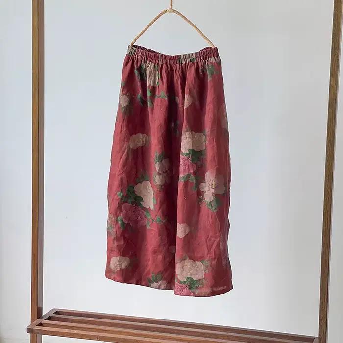 Femmes coton lin jupe décontractée nouveau 2025 printemps Style Vintage imprimé fleuri ample confort