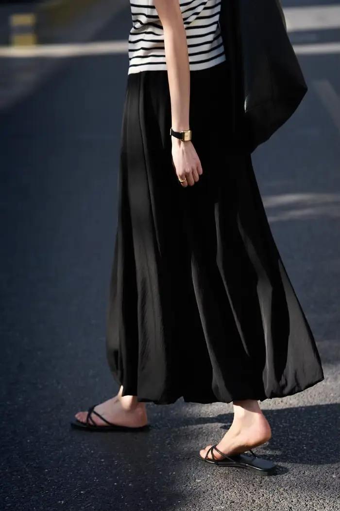 Jupe longue blanche à fleurs pour femmes, jupe évasée de grande taille, jupe longue noire de style j