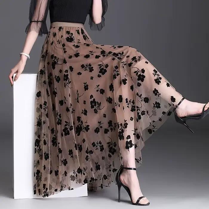 Femmes coréennes jupe en Tulle mode été crochet Floral jupe Midi ample élégant femme décontracté tou