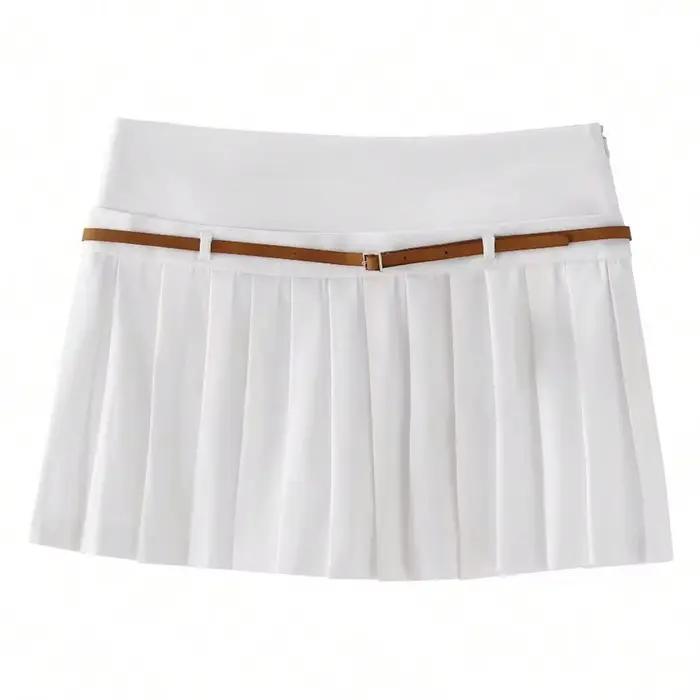 Jupe-short vintage pour femme HH, unie, avec fermeture éclair latérale, ceinture drapée, taille haut
