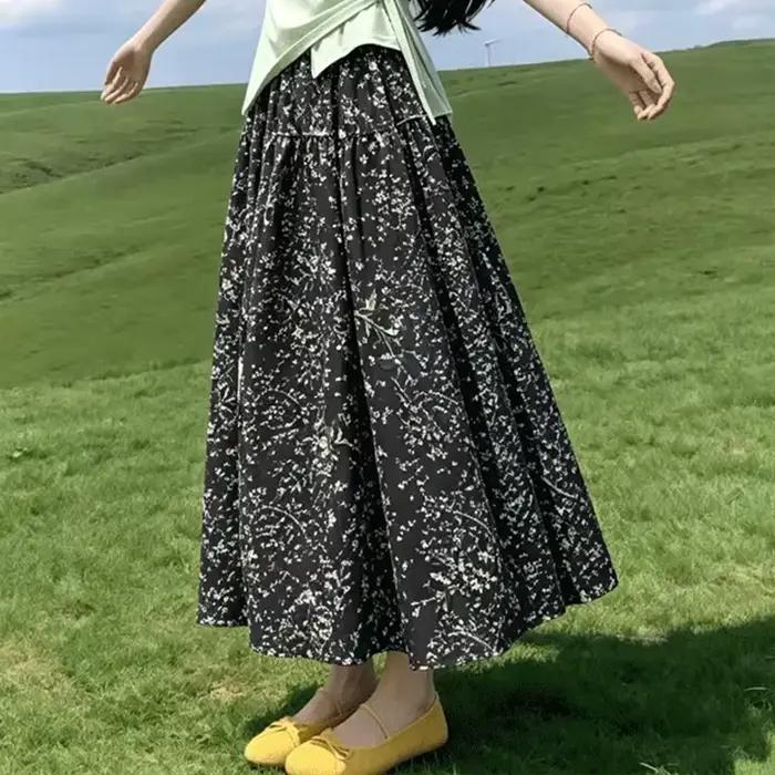 Jupe midi pour femme, taille haute élastique, à volants superposés, coupe évasée, décontractée et él