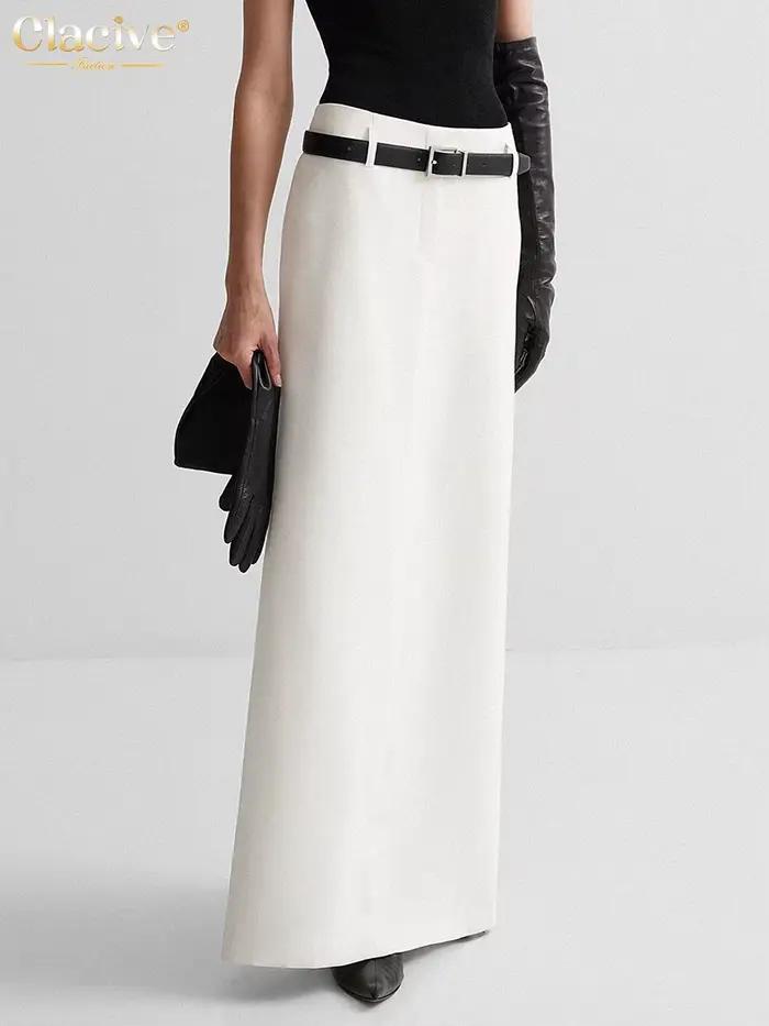 Jupes droites blanches décontractées pour femmes, mode élégante, taille haute, longues, simples, pou