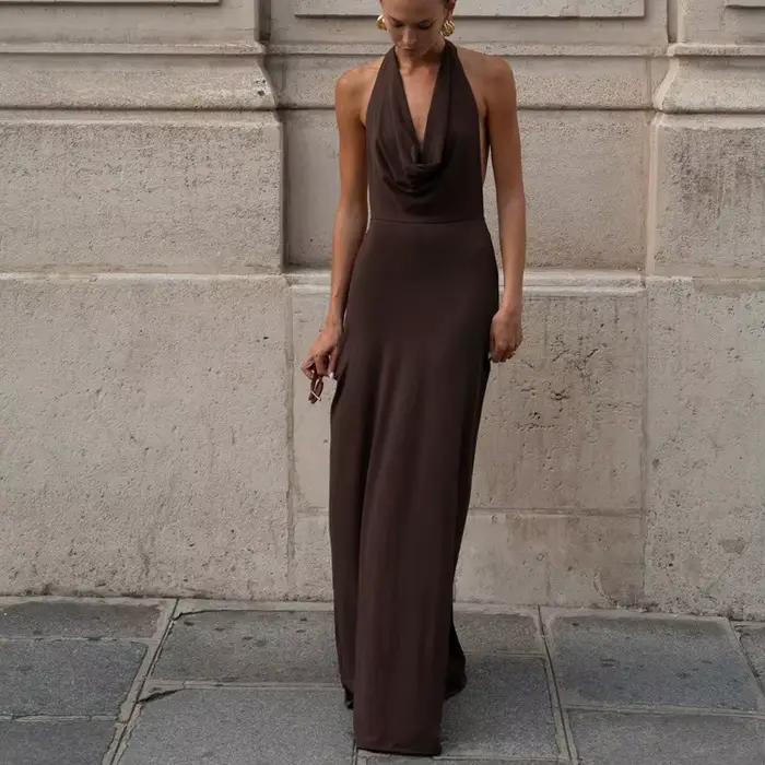 Robe débardeur Sexy à col licou pour femmes, nouvelle robe de soirée longue dos nu de Style européen