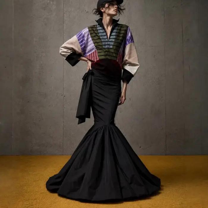 Jupe sirène noire pour femme, taille haute, à volants, en taffetas, pour soirée de gala, ourlet bull