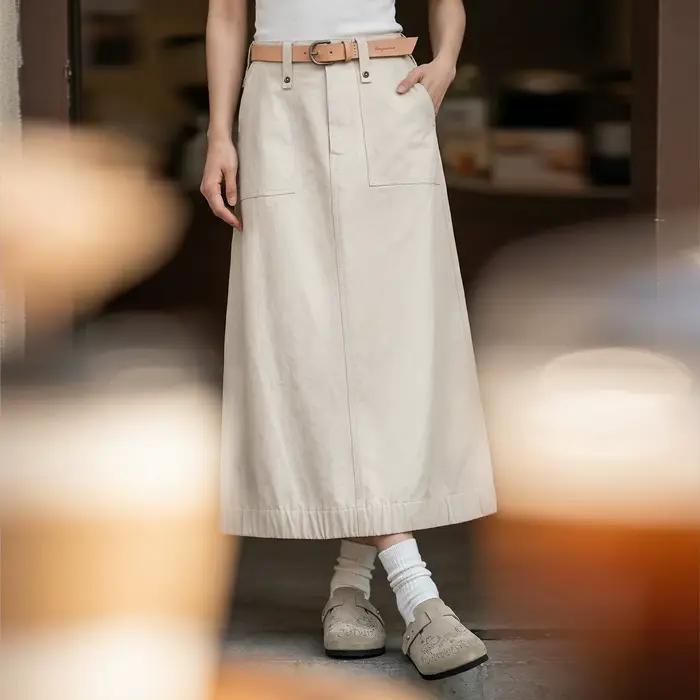 Jupe cargo Maden pour femme, coupe trapèze, longueur midi, fente arrière, taille haute, style vintag