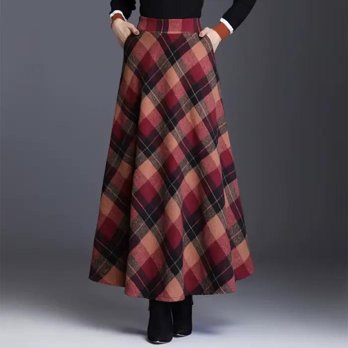 Jupe mini en laine à carreaux, taille haute, coupe trapèze, pour femme, automne-hiver, nouveau style