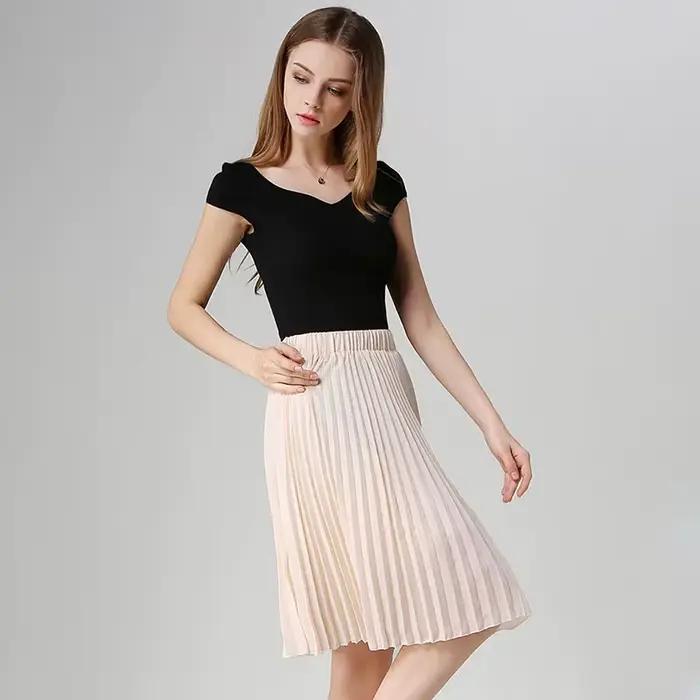 Jupe Plissée en Mousseline de Soie pour Femme, Vintage, Taille Haute, Tutu, Saia, Midi, Style Été 20