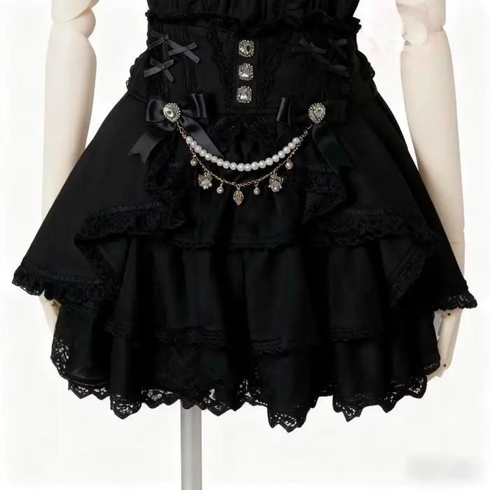 2025 Faldas Mujer De Moda Jupe japonaise femmes taille mince a-ligne Saia Patchwork dentelle douce J