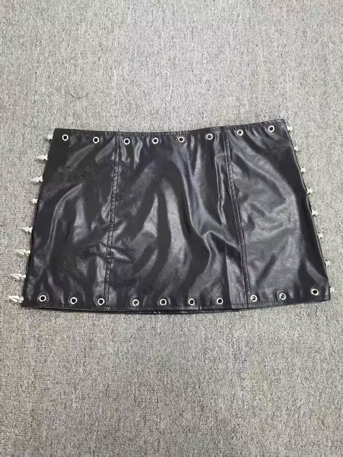 Mini jupe en cuir Punk Rock pour femmes, cloutée, taille basse, moulante, crayon, motard, Chic, Vint