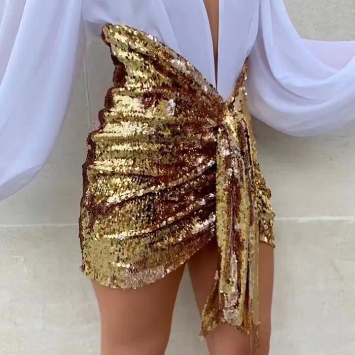 Jupes plissées irrégulières à sequins sexy pour les vacances, jupes slim taille haute, nouvelle coll