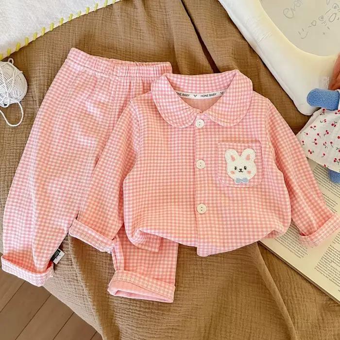 Ensemble pyjama à manches longues pour enfants, vêtements de nuit classiques à carreaux pour garçons