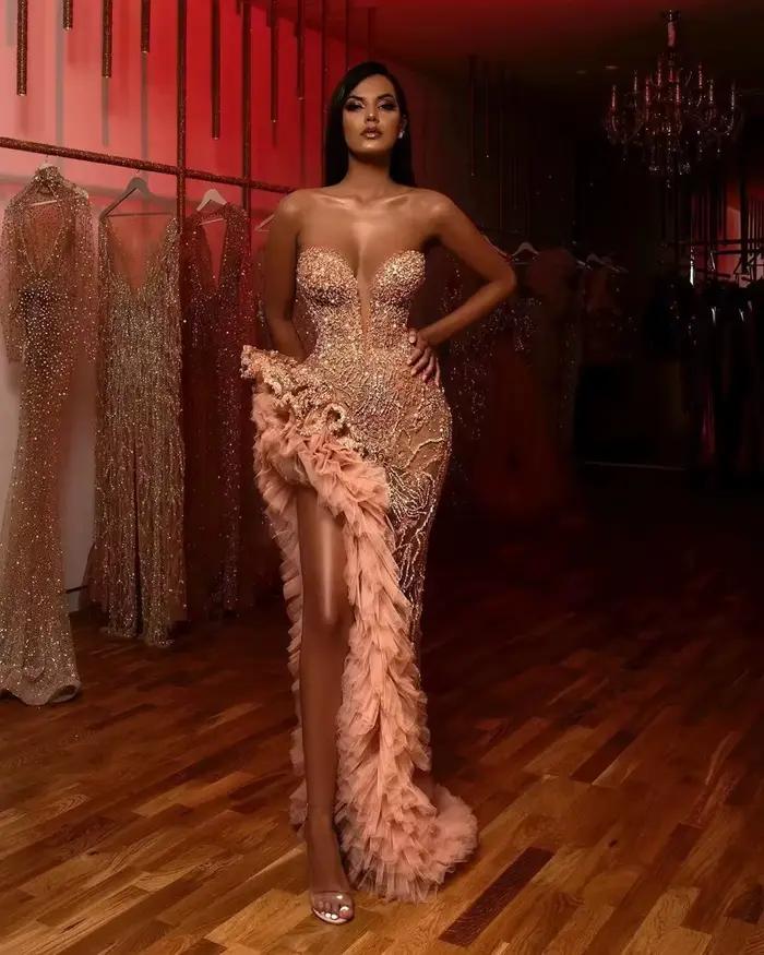 Robe Bustier longue à franges et paillettes, Sexy, col en v, mode femme, jupe en Fiber de Polyester,