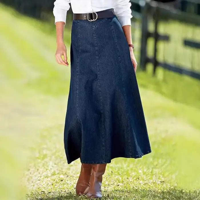 Jupe mi-longue en tissu Denim, vêtements de couleur unie, Style Simple, tenue décontractée, robe en 
