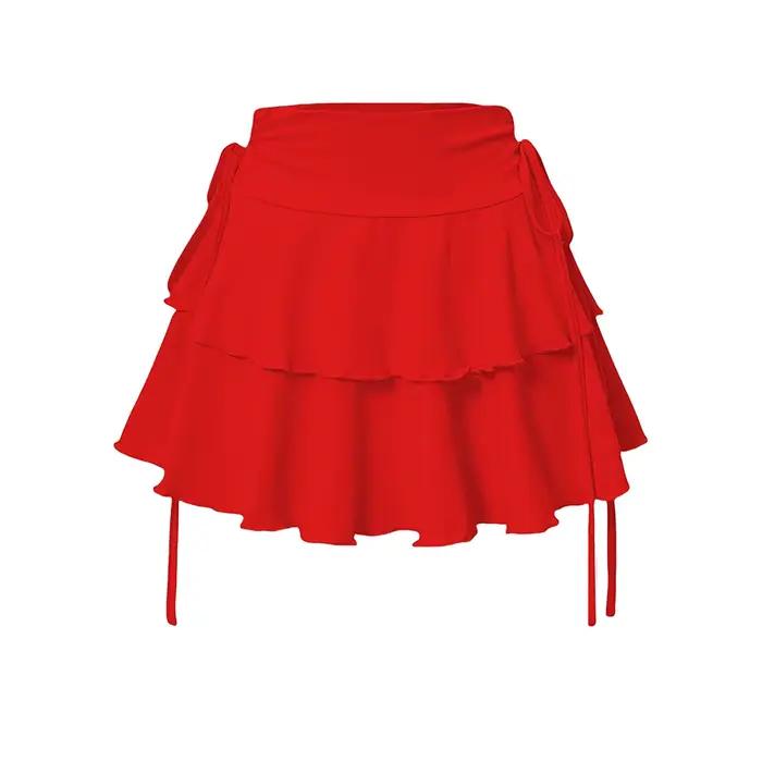 Jupe courte d'été unie taille haute ajustée pour femme, rouge, tendance, polyvalente, à taille élast