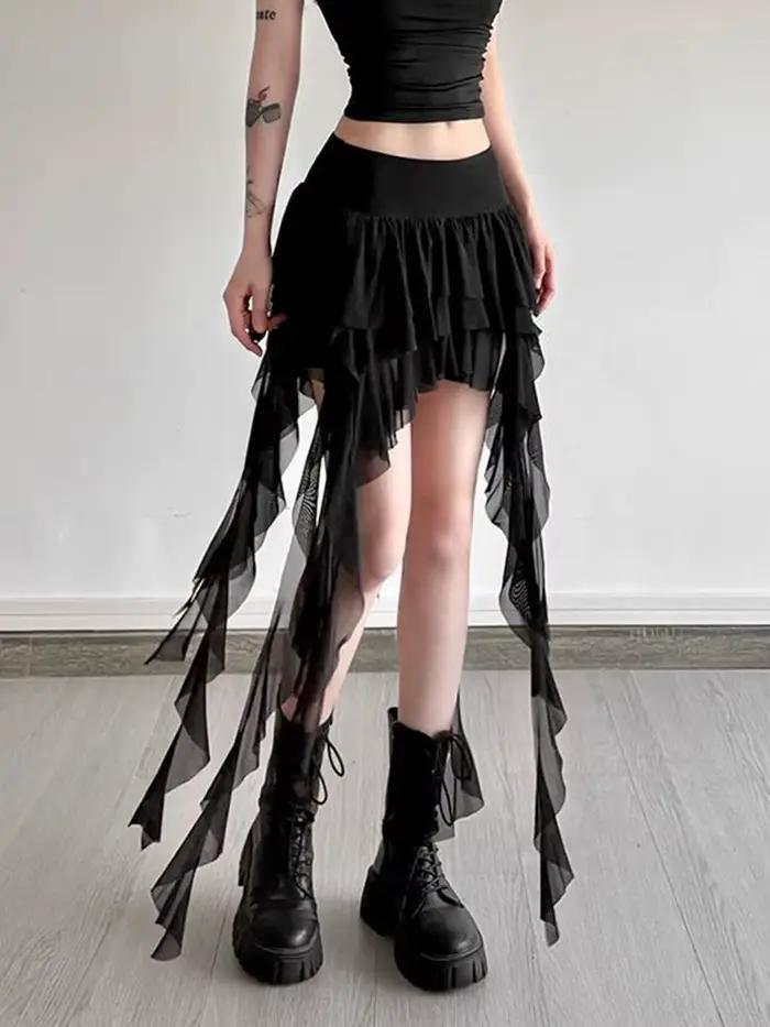Jupe Y2K sexy à volants pour femme, taille haute, coupe ajustée, style vintage irrégulier, Harajuku,