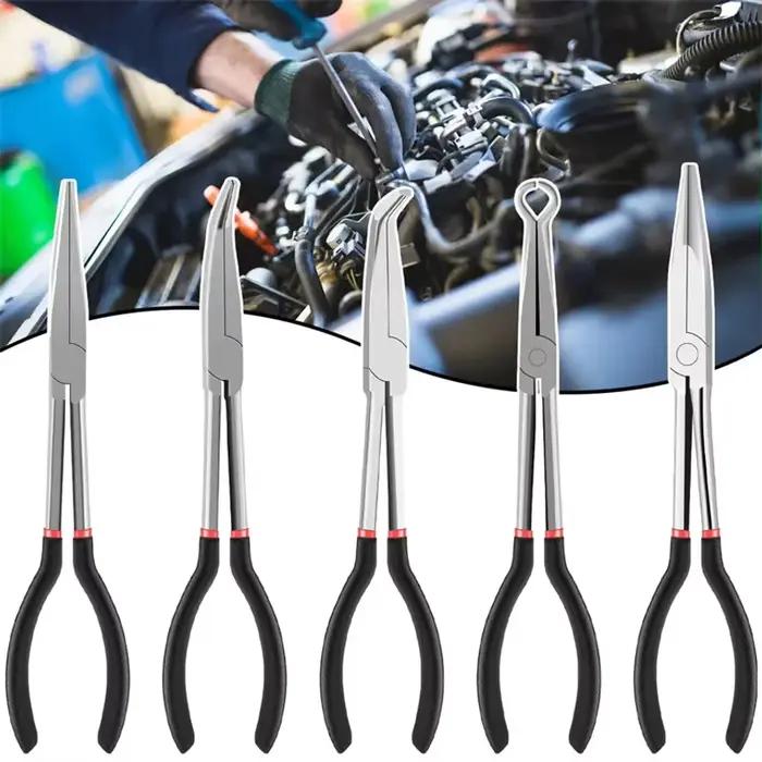 1 pince à bec long de 11 pouces de haute qualité avec embouts courbés et droits - Idéale pour les ap