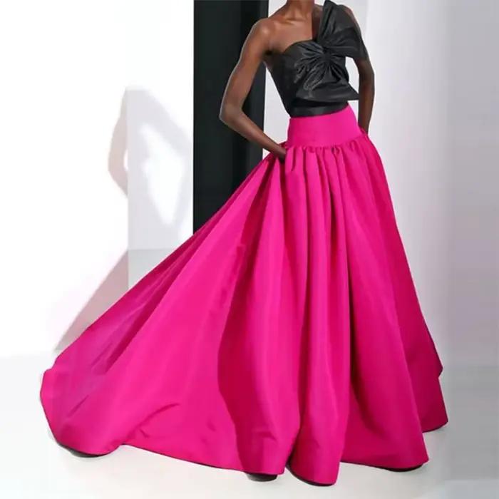 Élégant Satin une ligne jupes Faldas Saia mariage bal jupes en Satin pour les femmes jupe de fête lo