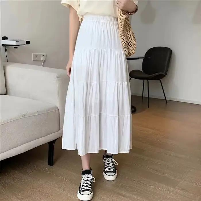 Jupe longue trapèze chic pour femme, taille haute élastique, patchwork blanc et noir, style vintage,