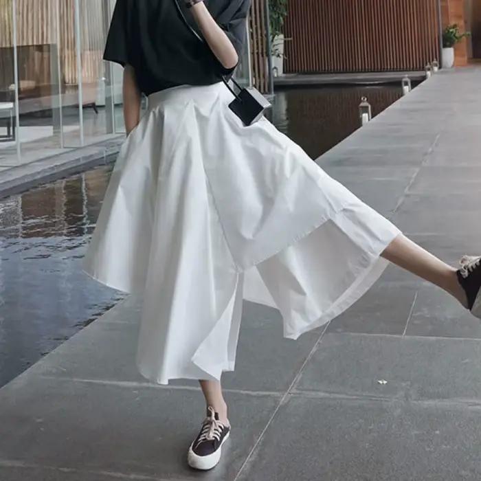 Jupes coréennes taille haute pour femmes, jolis vêtements décontractés monochromes, design doux, mod