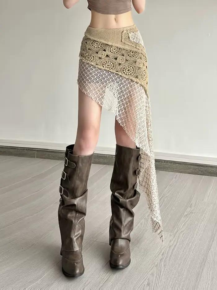 Mini Jupe asymétrique pour femmes, Streetwear, couleur unie, Sexy, vêtements Y2k, Patchwork, coupe c