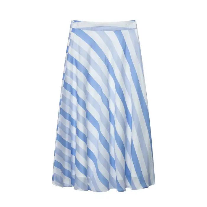 Jupe élégante rayée de marque pour femme, couleurs contrastées, chic et décontractée, coupe trapèze,