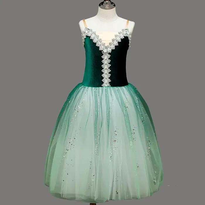 Jupe Tutu de Ballet en Velours Vert Dégradé pour Femme, Robe Longue Éducative pour Bol, Vêtements de