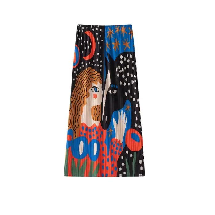 Jupe plissée originale Miyake, taille élastique, motif plissé, imprimé, mode féminine, nouvelle coll