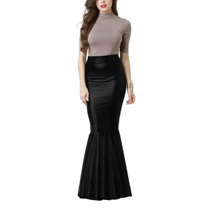 Jupe crayon en cuir PU, jupe sirène taille haute, hanche mince élégante, jupes trompette haute élast