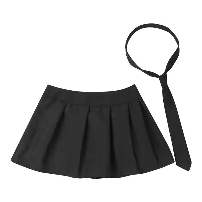 Mini jupe plissée à carreaux avec fermeture éclair pour femmes, avec cravate, uniforme d'écolières j