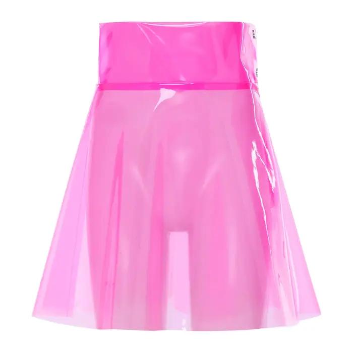 Jupe mini transparente en PVC pour femme, taille haute, plissée, coupe trapèze, jupe de plage, tenue