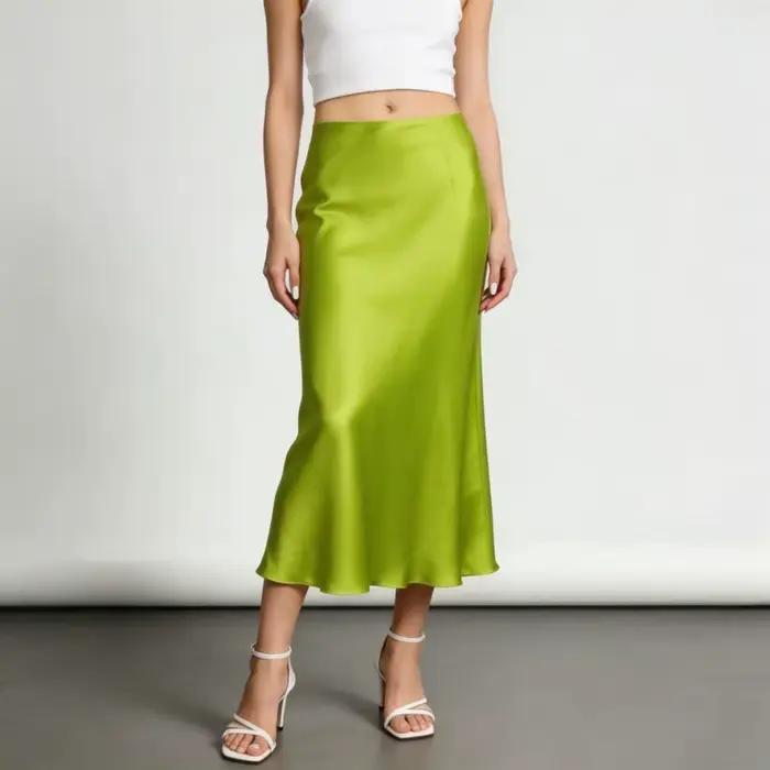 ZVAQS Jupe en soie de mûrier 100% naturelle, jupe midi de luxe en satin pour l'été, coupe ajustée, j