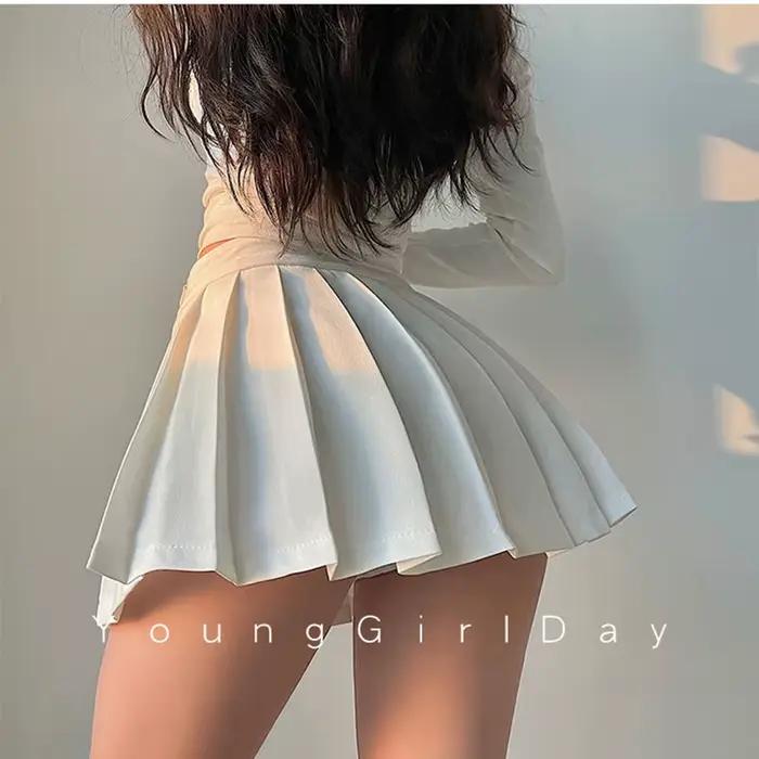 ZOpastel-Mini jupe plissée avec short pour femme, taille haute, sexy, irrégulière, blanche, noire, l