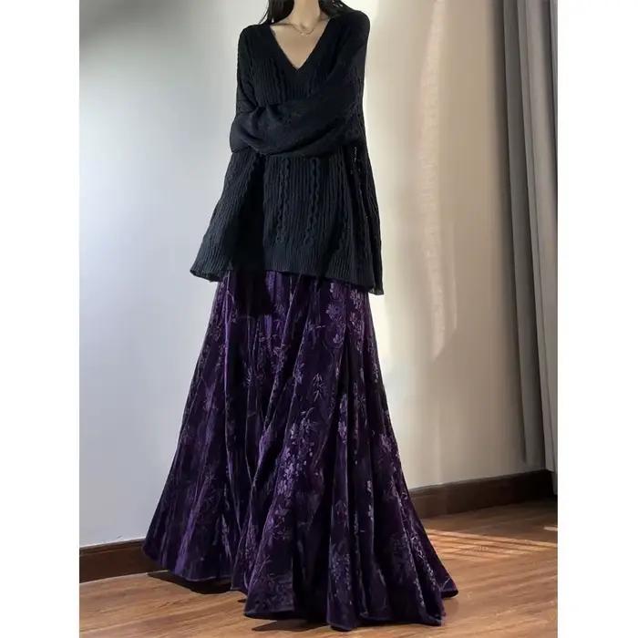 Jupes Femme Mi-longues Coupe Trapèze Ajustée Plissée Taille Haute Sexy Élégante Style Y2K Streetwear