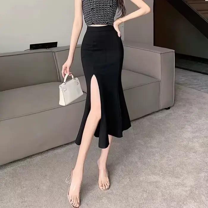 Jupe moulante élégante à fente, taille haute, couleur unie, tendance estivale pour femme, style déco